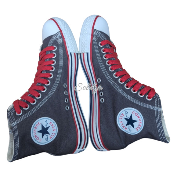 Converse 2009 Double Details Hi Top Extra Eyelet Sneaker Grey Red Womens 9 RARE - Picture 10 of 11